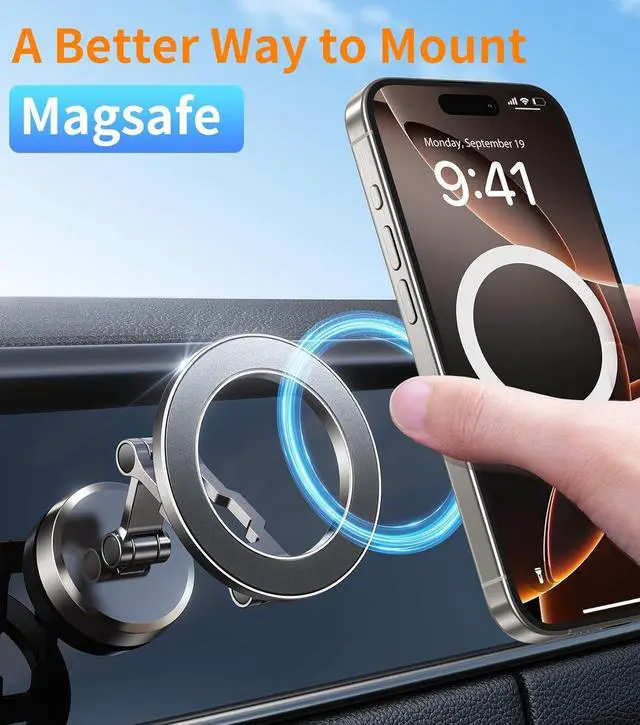 Alt view image 5 of 7 - Kaistyle for Magsafe Car Mount360° Adjustable Magnetic Phone Holder for Car Holder MountAll-Metal Foldable Cell Phone Holders for Your Car Dash for iPhone 16 Pro Max 15 14 13 12 Plus Mini
