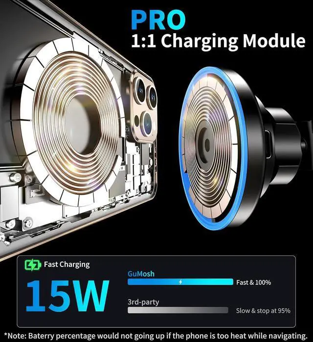 Alt view image 3 of 7 - for MagSafe Car Mount ChargerDash+Vent+WindshieldWireless Car Charger with [LED Light] for Night Align, Strong Magnetic Phone Holder for Car for iPhone 16 15 14 13 12 Series, Fit MagSafe Accessories
