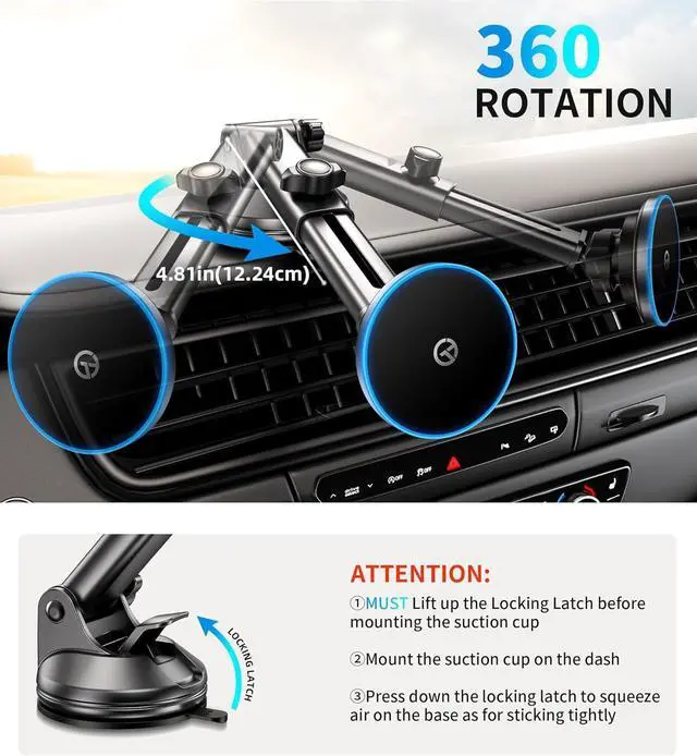 Alt view image 4 of 7 - for MagSafe Car Mount ChargerDash+Vent+WindshieldWireless Car Charger with [LED Light] for Night Align, Strong Magnetic Phone Holder for Car for iPhone 16 15 14 13 12 Series, Fit MagSafe Accessories