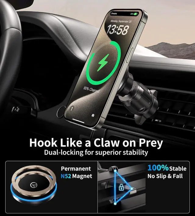 Alt view image 7 of 7 - for MagSafe Car Mount ChargerDash+Vent+WindshieldWireless Car Charger with [LED Light] for Night Align, Strong Magnetic Phone Holder for Car for iPhone 16 15 14 13 12 Series, Fit MagSafe Accessories