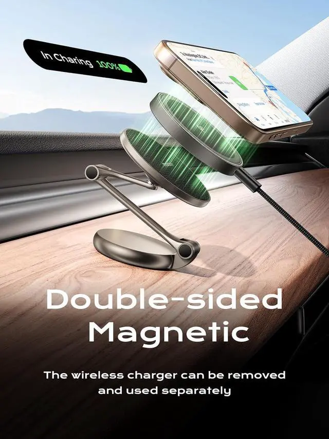 Alt view image 4 of 7 - THREEKEY for MagSafe Car Mount Charger,Qi2 Wireless Car Charger,15W Magnetic Charger Fast Charging,Retractable Phone Holder with 360°Rotation,Car Mount for iPhone16-12&Galaxy S25 Ultra