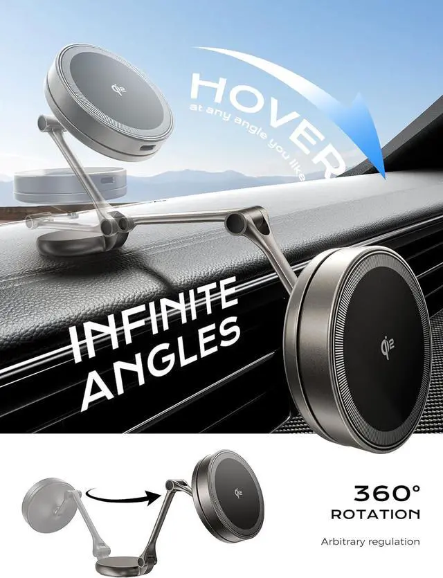 Alt view image 5 of 7 - THREEKEY for MagSafe Car Mount Charger,Qi2 Wireless Car Charger,15W Magnetic Charger Fast Charging,Retractable Phone Holder with 360°Rotation,Car Mount for iPhone16-12&Galaxy S25 Ultra