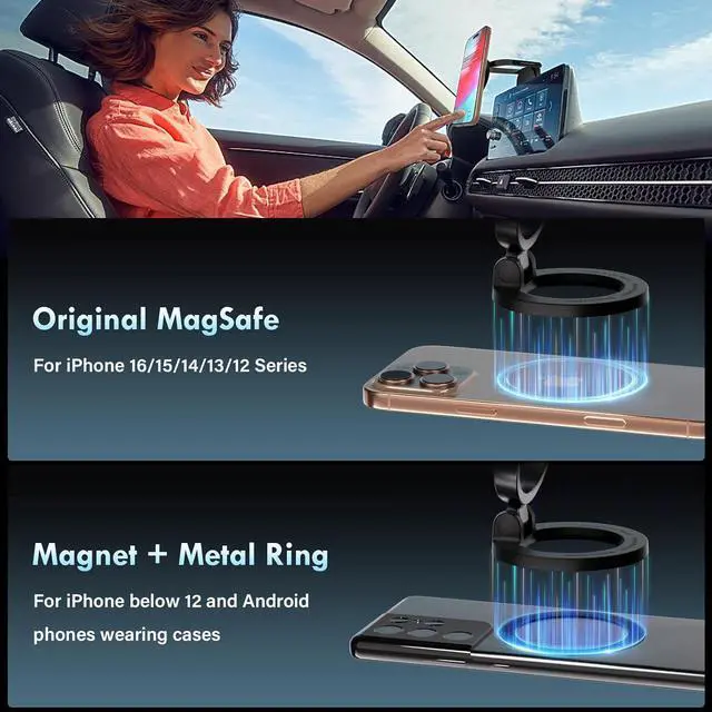 Alt view image 7 of 7 - Coverado for Magsafe Car Mount, Magnetic Car Phone Holder, 360° Rotation Strong Magnet Car Phone Mount Dash Cell Phone Holders for Your Car, Car Accessories for iPhone 16/15/14/13(1Pack)
