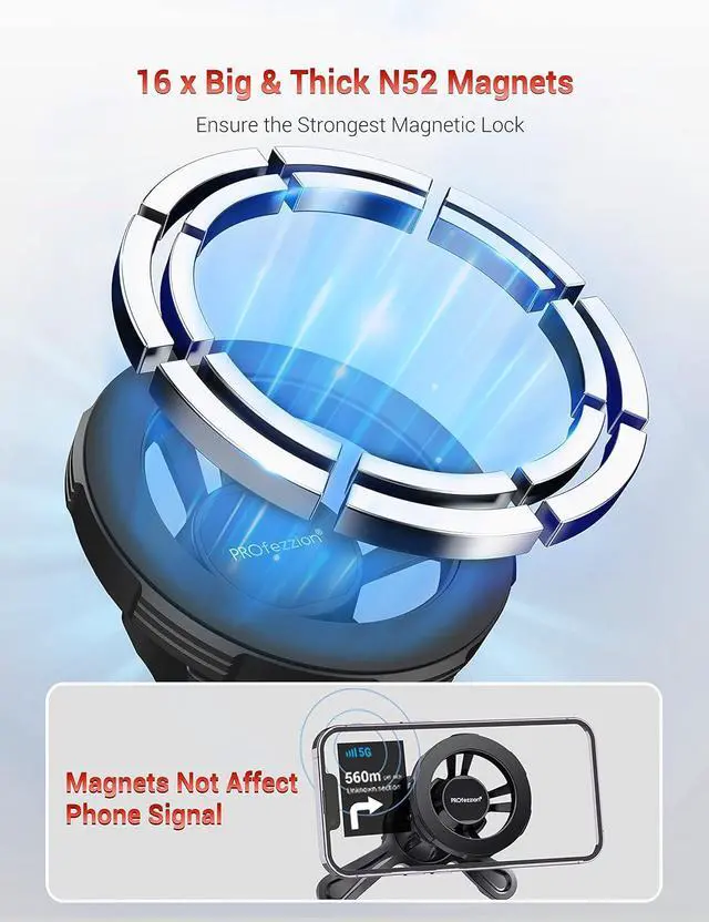 Alt view image 2 of 7 - PROfezzion for Metal MagSafe Car Mount, Deluxe Magnetic Phone Holders for Your Car Air Vent or Dashboard Compatible with iPhone 16 15 14 13 12 Pro Max Plus & All Phones, Hands Free and 360° Rotation