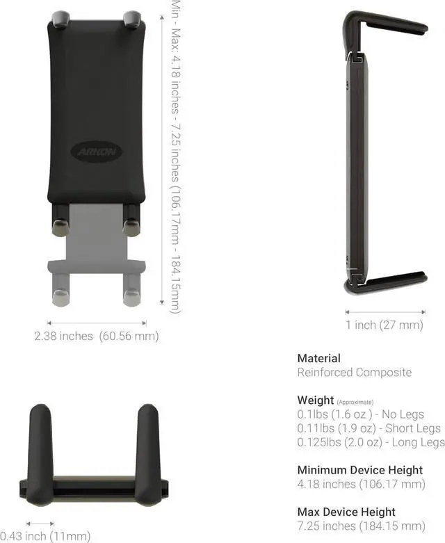 Alt view image 6 of 6 - ARKON Mounts - Car Phone Holder | Secure Grip | Heavy Duty | Drill Base Car Phone Mount | Spring-loaded holder expands up to 7.25 inches | For iPhone, Samsung, Google, Nokia, and other Smartphones