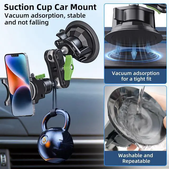 Alt view image 2 of 7 - HEMMOTOP Suction Cup Car Phone Mount, 12 in Heavy Duty Metal Cell Phone Holder for Windshield, 360° Rotation Vacuum Magic Arm for iPhone All Smartphone & Cars Truck