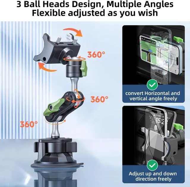 Alt view image 4 of 7 - HEMMOTOP Suction Cup Car Phone Mount, 12 in Heavy Duty Metal Cell Phone Holder for Windshield, 360° Rotation Vacuum Magic Arm for iPhone All Smartphone & Cars Truck