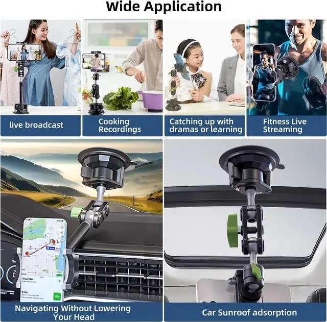 Alt view image 7 of 7 - HEMMOTOP Suction Cup Car Phone Mount, 12 in Heavy Duty Metal Cell Phone Holder for Windshield, 360° Rotation Vacuum Magic Arm for iPhone All Smartphone & Cars Truck