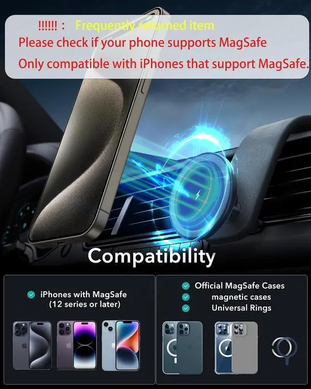 Alt view image 3 of 7 - 15W for MagSafe Car Mount Charger: Relocatable Car Phone Mount with 360° Adjustable Aluminum Arm , for Car Phone Mount Charger Dashboard/Windscreen/Vent Fit,Magnetic Phone Holder for car