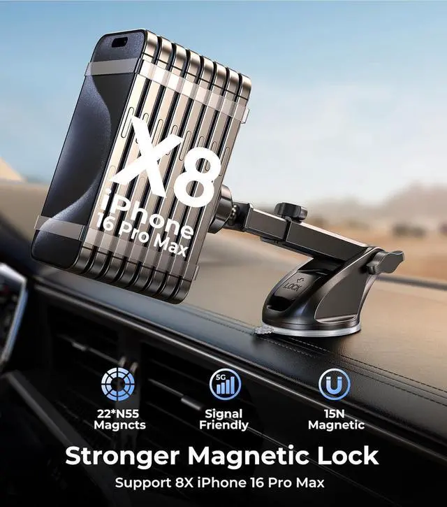 Alt view image 7 of 7 - New 2025 Vacuum Magnetic Phone Suction Holder, 15W Wireless Charger for MagSafe Car Mount & Dashboard Windshield Vent Holder, All-Weather Suction for Uber, iPhone 16/15/14 Pro Max Plus