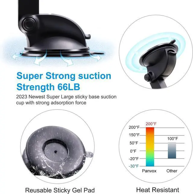 Alt view image 3 of 7 - Magnetic Phone Car Mount Universal Dashboard Windshield Car Phone Mount Holder with Upgraded 3.2 Suction Cup 8 Strong Magnets Compatible with iPhone 11 Pro X XS Max XR Galaxy Note10 S10 (B)