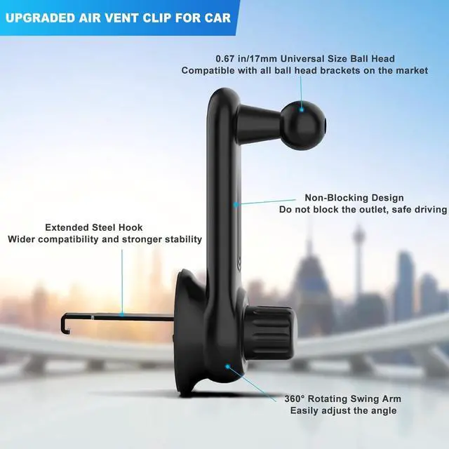 Alt view image 7 of 7 - Car Vent Clip for Car Mount [Never Blocking] Universal Car Phone Holder Mount Vent Clip Replacement 17mm Ball Joint Air Vent Clip for Car Fits Most Car Phone Holder and Wireless Car Charger