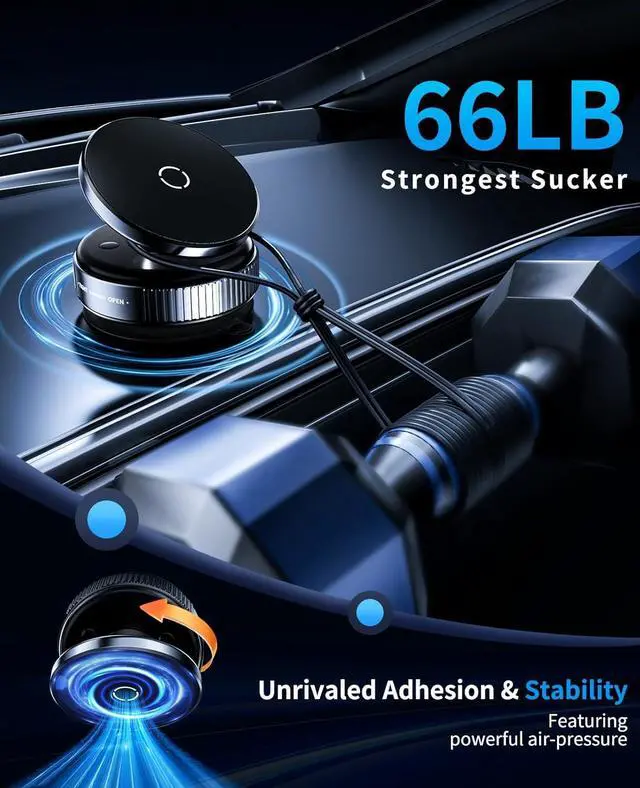 Alt view image 3 of 7 - Vacuum Magnetic Phone Holder Stand, Suction Cup Phone Mount,Foldable and Retractable Vacuum Suction Phone Holder,360°Adjustable Magsafe Car Mount for iPhone 16e 16 Pro Max 15 14 13 12