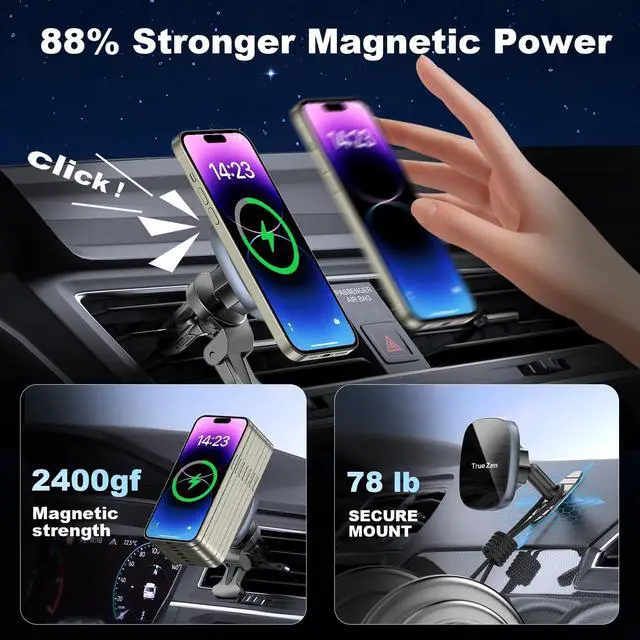 Alt view image 4 of 7 - for Magsafe Car Mount Charger with USB C Cable & Car Cigarette Lighter Adapter,15W Magnetic Phone Holder for Your Car Accessories for Women,Men,Car Phone Charger for 16/15/14/13/12,Galaxy S22/S21