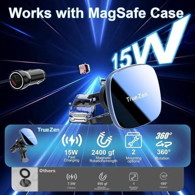 Alt view image 5 of 7 - for Magsafe Car Mount Charger with USB C Cable & Car Cigarette Lighter Adapter,15W Magnetic Phone Holder for Your Car Accessories for Women,Men,Car Phone Charger for 16/15/14/13/12,Galaxy S22/S21