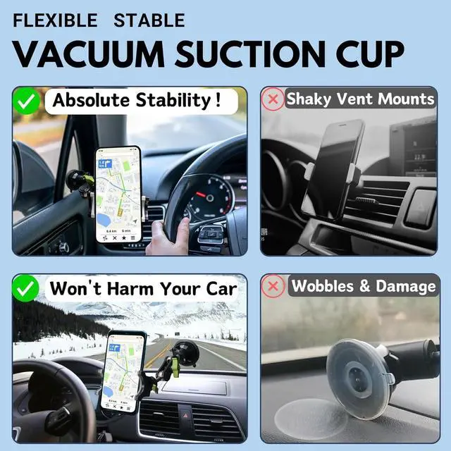 Alt view image 3 of 7 - Suction Cup Phone Mount, Ultra-Stable Phone Holder for Vlog Shooting, 360 Rotation for Windshield, Roof Glass, Car Window, Fit for All Smartphones