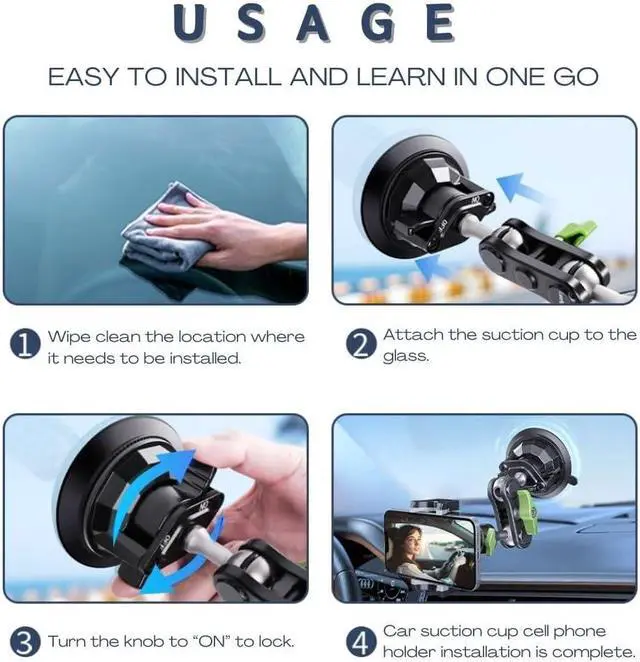 Alt view image 6 of 7 - Suction Cup Phone Mount, Ultra-Stable Phone Holder for Vlog Shooting, 360 Rotation for Windshield, Roof Glass, Car Window, Fit for All Smartphones