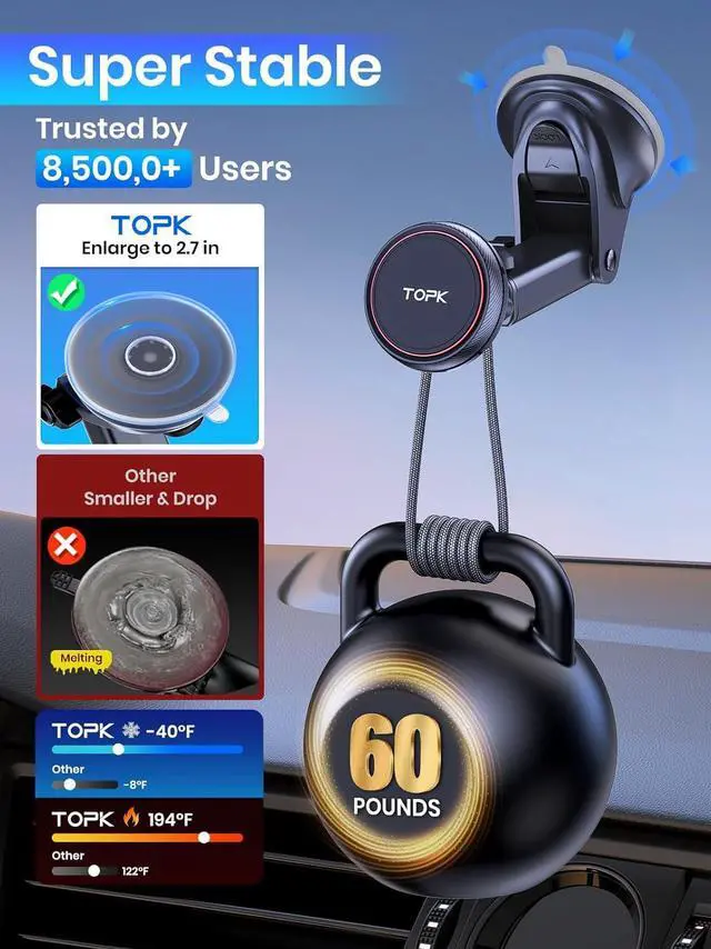 Alt view image 2 of 7 - TOPK Car Phone Holder Mount, Magnetic Phone Holder for Car Windshield and Dashboard, Adjustable Long Arm with Strongest Magnet for All Cellphones