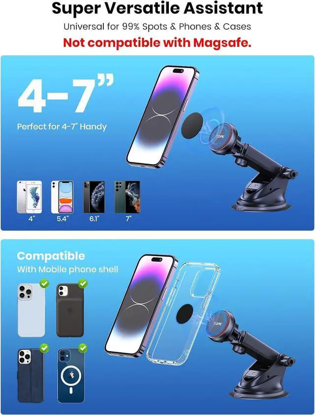 Alt view image 5 of 7 - TOPK Car Phone Holder Mount, Magnetic Phone Holder for Car Windshield and Dashboard, Adjustable Long Arm with Strongest Magnet for All Cellphones