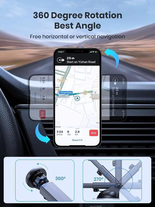 Alt view image 7 of 7 - TOPK Car Phone Holder Mount, Magnetic Phone Holder for Car Windshield and Dashboard, Adjustable Long Arm with Strongest Magnet for All Cellphones