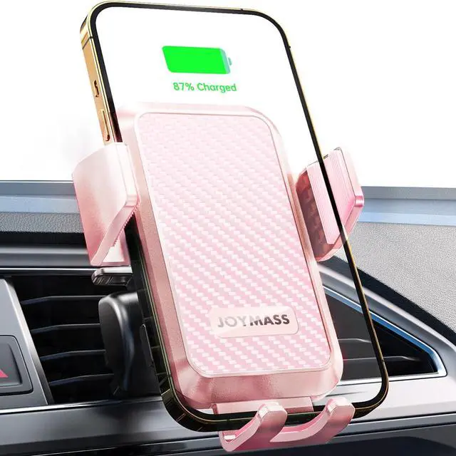 Main image of Wireless Car Charger, JOYMASS 15W Fast Charging Auto Clamping Car Charger Cell Phone Holder Mount Vent for iPhone 15 14 13 12 Mini Pro Max, Samsung Galaxy S24 Ultra S23 S22 S21+ Note 20, etc - Pink