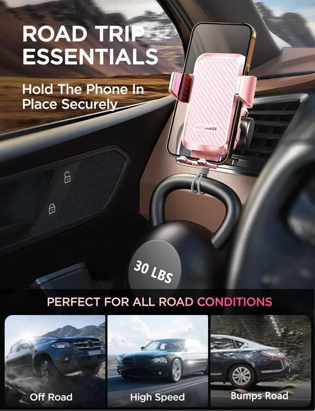 Alt view image 4 of 7 - Wireless Car Charger, JOYMASS 15W Fast Charging Auto Clamping Car Charger Cell Phone Holder Mount Vent for iPhone 15 14 13 12 Mini Pro Max, Samsung Galaxy S24 Ultra S23 S22 S21+ Note 20, etc - Pink