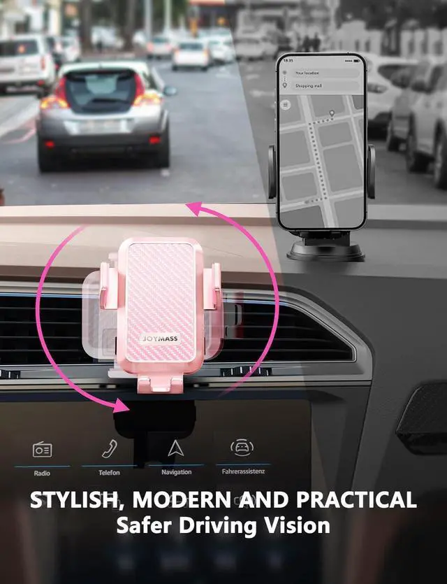 Alt view image 6 of 7 - Wireless Car Charger, JOYMASS 15W Fast Charging Auto Clamping Car Charger Cell Phone Holder Mount Vent for iPhone 15 14 13 12 Mini Pro Max, Samsung Galaxy S24 Ultra S23 S22 S21+ Note 20, etc - Pink