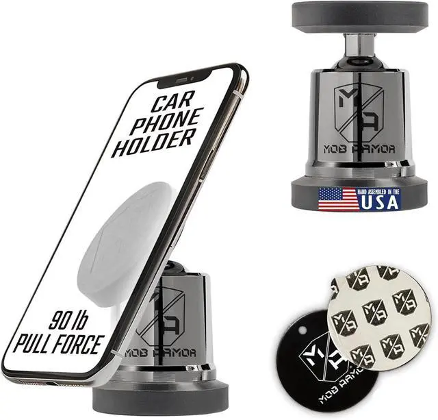 Main image of Mob Armor MobNetic Maxx - USA Assembled Magnetic Phone Holder for Car, Magnetic Car Phone Mount, 90-Degree Tilt, 360-Degree Rotation, Aluminum Metal, Compatible with iPhone & Android - Black Chrome