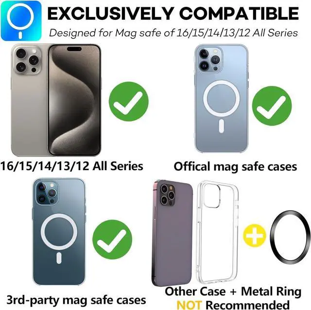 Alt view image 5 of 7 - Sticky Magnetic Phone Mount Compatible with Magsafe 16 15 14 13 12 Pro Max Mini Car Mount and Wall Mount Soft Silicone Front