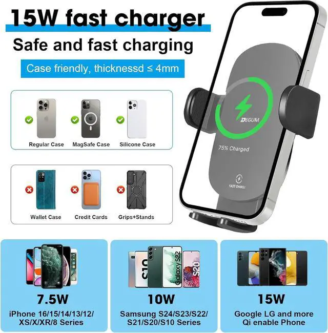 Alt view image 5 of 7 - Upgraded Wireless Car Charger, Cup Holder Phone Mount with 15W Fast Charging Phone Holder Adjustable Long Arm Height, Compatible with iPhone 16 15 14 13 Samsung LG and More (with Car Adapter)