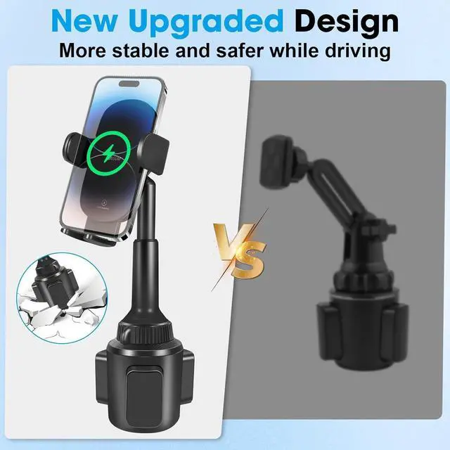 Alt view image 6 of 7 - Upgraded Wireless Car Charger, Cup Holder Phone Mount with 15W Fast Charging Phone Holder Adjustable Long Arm Height, Compatible with iPhone 16 15 14 13 Samsung LG and More (with Car Adapter)