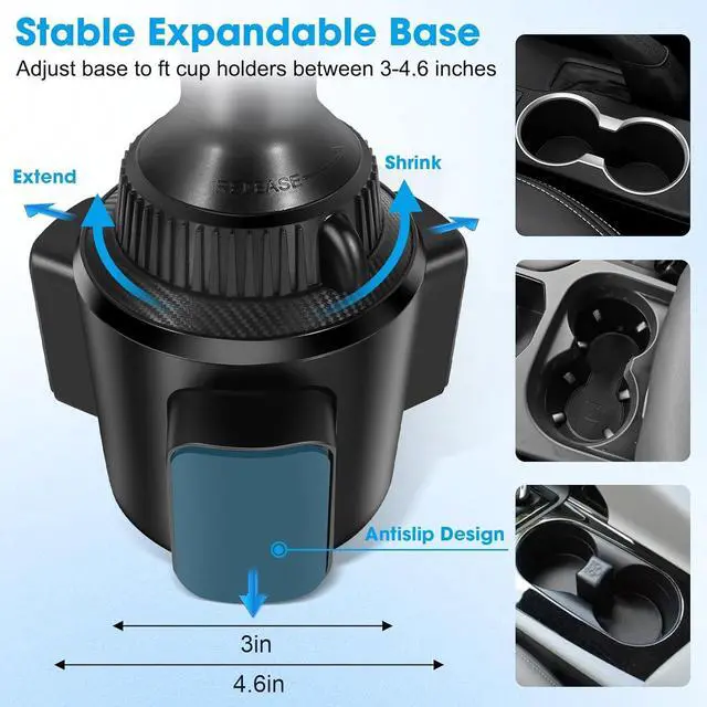 Alt view image 7 of 7 - Upgraded Wireless Car Charger, Cup Holder Phone Mount with 15W Fast Charging Phone Holder Adjustable Long Arm Height, Compatible with iPhone 16 15 14 13 Samsung LG and More (with Car Adapter)