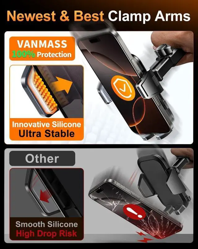 Alt view image 4 of 7 - VANMASS 2025 True Upgrade [85+LBS] Phone Holders for Your Car [Strongest Suction & Clip] Cell Phone Mount Dashboard Windshield Vent Stand Cradle for iPhone 16 Pro Max 15 14 13 Android, Silver