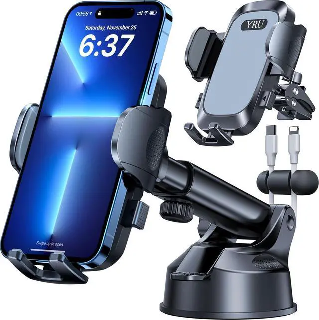 Main image of YRU [2025 Upgrade Extreme Strong Suction] Car Phone Holder Mount,[Bumpy Road Stable] Dashboard Cell Phone Holder for Car Vent Windshield Phone Stand for iPhone 16 15 14 13 Pro Max Samsung Truck, Grey