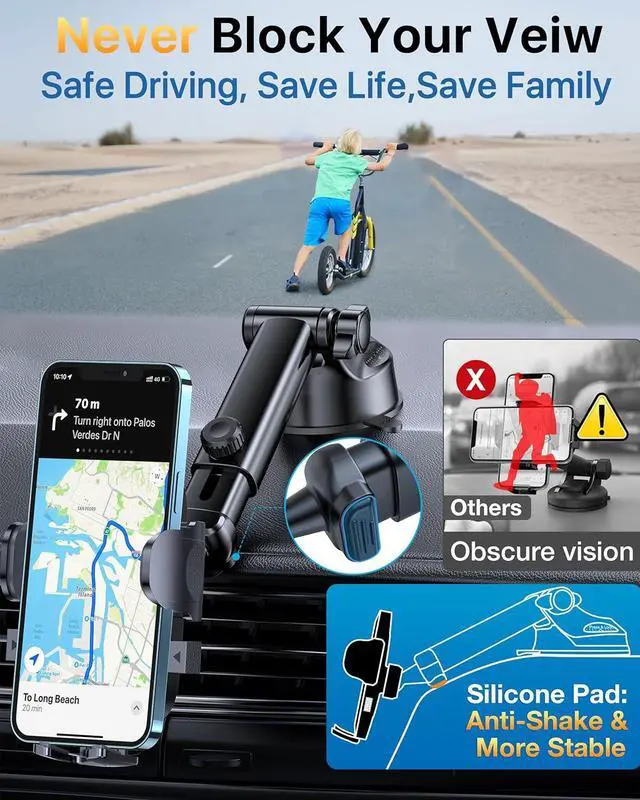 Alt view image 5 of 7 - YRU [2025 Upgrade Extreme Strong Suction] Car Phone Holder Mount,[Bumpy Road Stable] Dashboard Cell Phone Holder for Car Vent Windshield Phone Stand for iPhone 16 15 14 13 Pro Max Samsung Truck, Blue