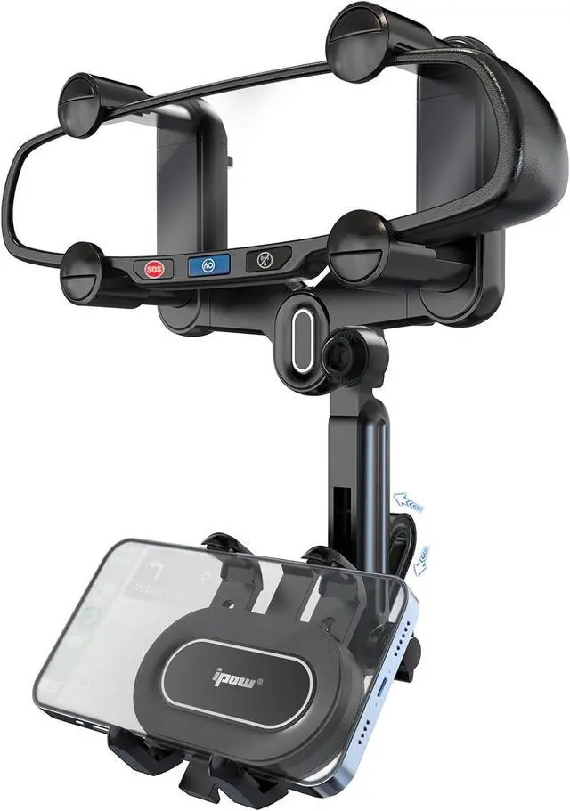 Main image of IPOW Large Rearview Mirror Phone Holder for Car 360°Rotatable and Retractable, 2024 Upgraded Four Corners Fixed Anti-Shake Multifunctional Design for Car Rearview Mirror with Button