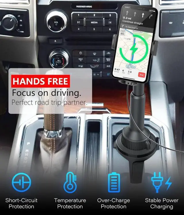 Alt view image 4 of 7 - APPS2Car Car Cup Phone Holder Wireless Charger with QC 3.0 Adapter, 15 Watt Qi Fast Charging, Compatible with iPhone 11/12/13/14/15/16/Pro/Max/Plus and Universal All Models Phone Holder