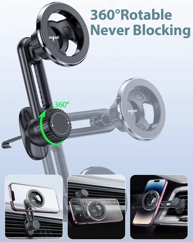 Alt view image 3 of 6 - volport Magnetic Phone Holder for Car Vent, [Non Blocking] Car Phone Holder for iPhone Magnetic Case, Strong Magnet Car Vent Mount for iPhone 15 14 13 Pro Max Mini Plus Case P-Socket