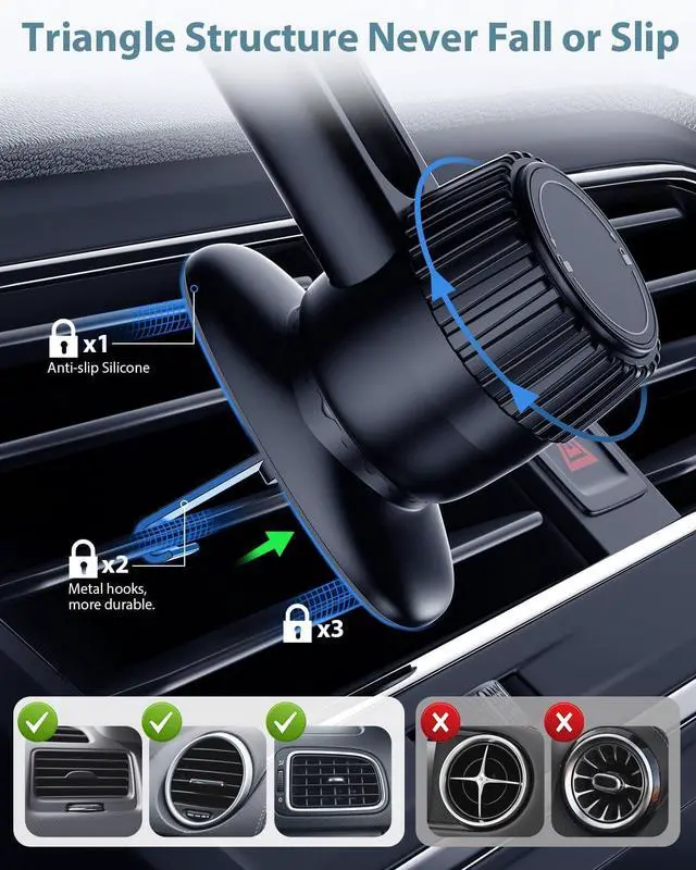 Alt view image 4 of 6 - volport Magnetic Phone Holder for Car Vent, [Non Blocking] Car Phone Holder for iPhone Magnetic Case, Strong Magnet Car Vent Mount for iPhone 15 14 13 Pro Max Mini Plus Case P-Socket