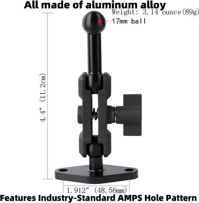 Alt view image 2 of 7 - Aluminum AMPS to 17mm Ball Adapter with Extension Rod for Car Phone Holder, Drill Mount Ball Plate Base Meets Industry Standard AMPS Hole Pattern,Compatible with Garmin GPS Nuvi Dezl Drive Zumo RV