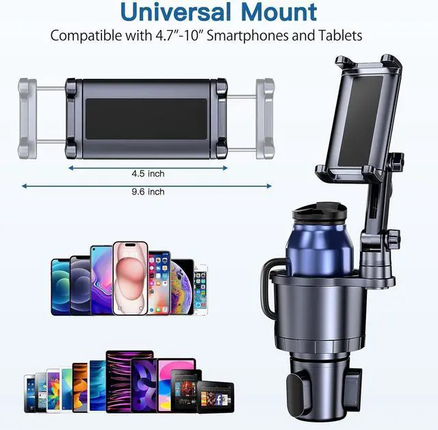 Alt view image 4 of 6 - Cup Holder Phone Tablet Mount, 2 in 1 Car Cup Holder with Expander Adjustable Long Arm for Car,360°Rotation Phone Tablet Mount Compatible for Tablet IPad, All Smartphones and Most Bottles
