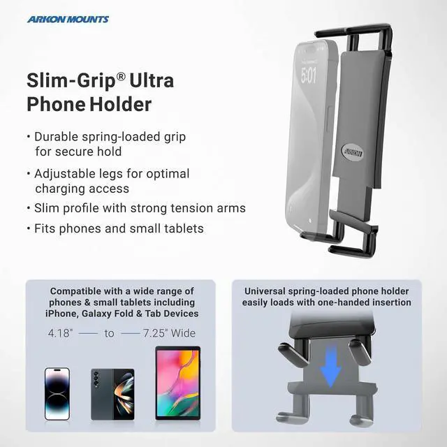 Alt view image 2 of 4 - Mounts Slim-Grip Ultra Phone Holder Fits All Phones & Small to Midsize Tablets Fits Pedestals with Dual-T Patterns For iPad iPhone  Google Nokia & more