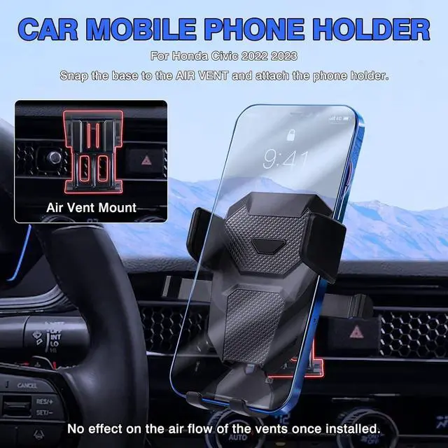 Alt view image 2 of 7 - Karltys Car Phone Holder for Honda Civic 2022 2023 2024 2025, 11th Gen. Civic Cell Phone Mount for 4-7 Inch Phones, Hands Free Thick Case Friendly Dash Air Vent Mobile Holder Stand