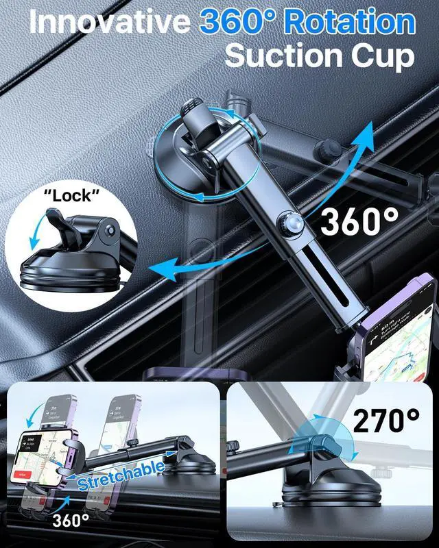 Alt view image 6 of 7 - YRU [2025 Upgrade Extreme Strong Suction] Car Phone Holder Mount,[Bumpy Road Stable] Dashboard Cell Phone Holder for Car Vent Windshield Phone Stand for iPhone 16 15 14 13 Pro Max Samsung Truck, Blue