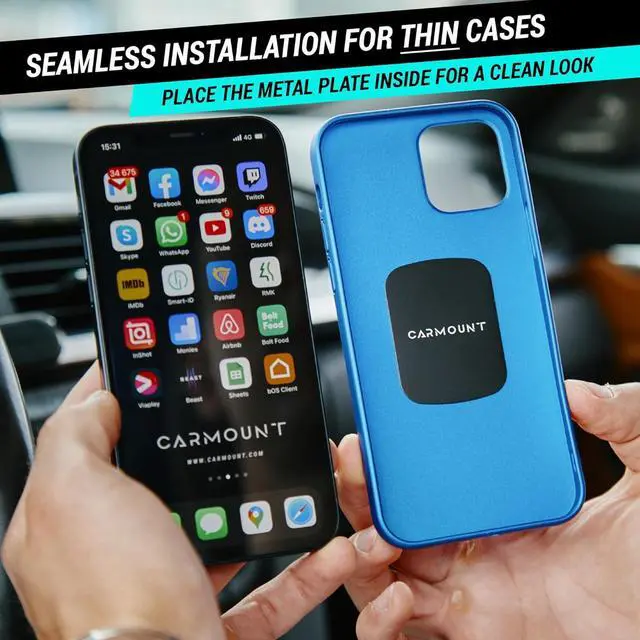 Alt view image 4 of 5 - Universal Metal Plates Kit for Magnetic Phone Mounts | Strong Hold, Ultra-Thin Matte Finish | 4 Square Plates with Cleaning Wipe | Wireless Charging Friendly, Easy Setup for All Smartphones