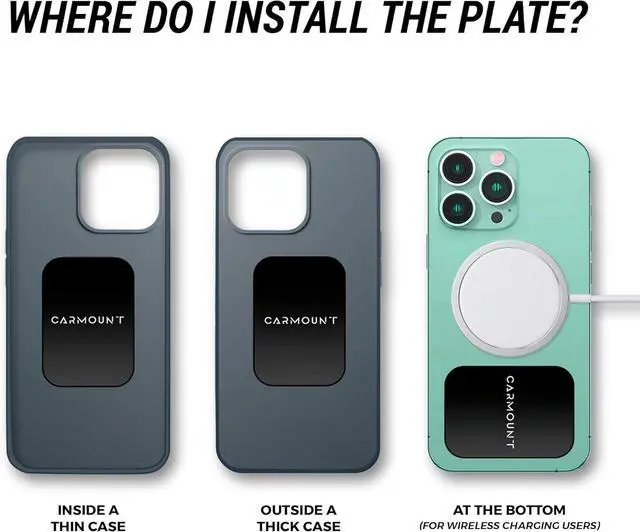 Alt view image 5 of 5 - Universal Metal Plates Kit for Magnetic Phone Mounts | Strong Hold, Ultra-Thin Matte Finish | 4 Square Plates with Cleaning Wipe | Wireless Charging Friendly, Easy Setup for All Smartphones