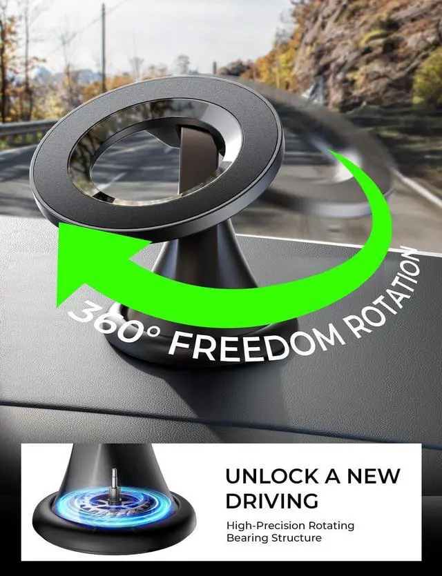 Alt view image 4 of 6 - LISEN for Magnetic Phone Mount, Mini 540° Rotating Magnetic Phone Holder for Car Dash, Mag Safe Car Mount, Magsafe, Rotatable Car Magnet Mount for iPhone 16 Pro Max 15 14 13 12, Black