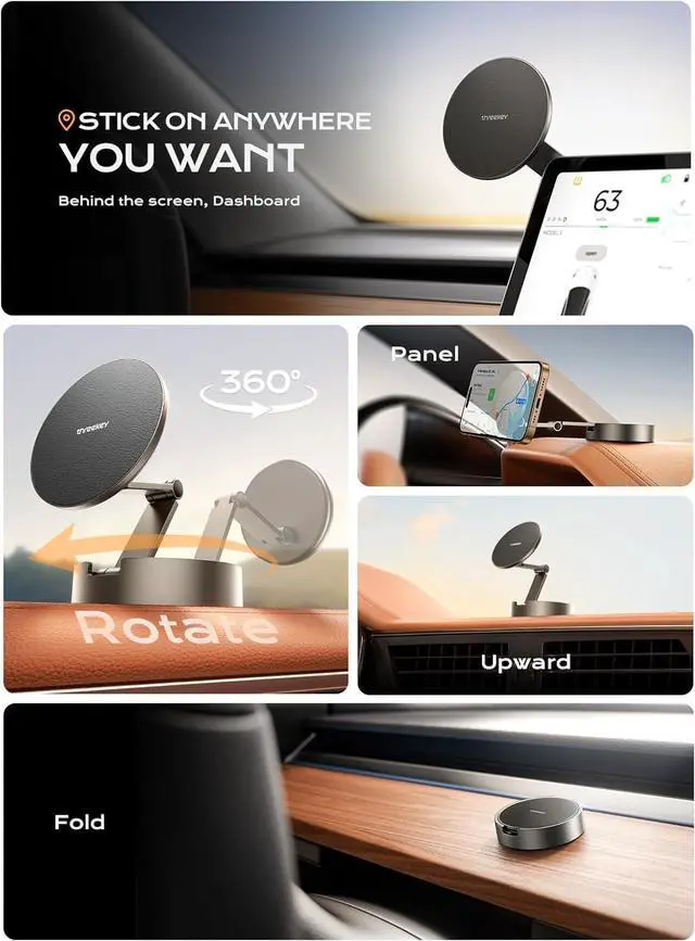 Alt view image 2 of 6 - THREEKEY for MagSafe Car Phone Mount, Magnetic Phone Holder for Car with Metal Arm & 360°Rotation, Strong Magnets Car Phone Holder Mount for iPhone 16/15/14/13/12 Series & Galaxy S25 Ultra (Bronze)