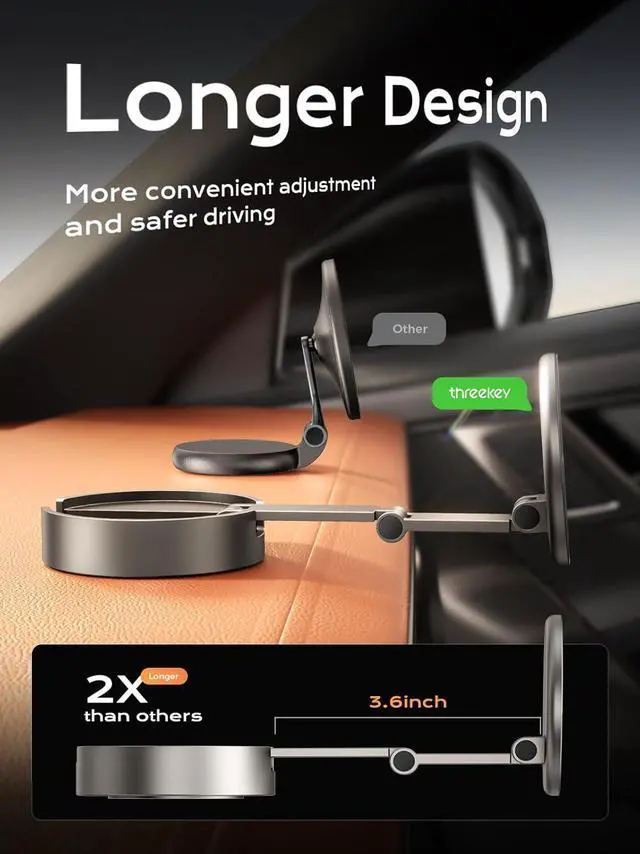 Alt view image 3 of 6 - THREEKEY for MagSafe Car Phone Mount, Magnetic Phone Holder for Car with Metal Arm & 360°Rotation, Strong Magnets Car Phone Holder Mount for iPhone 16/15/14/13/12 Series & Galaxy S25 Ultra (Bronze)