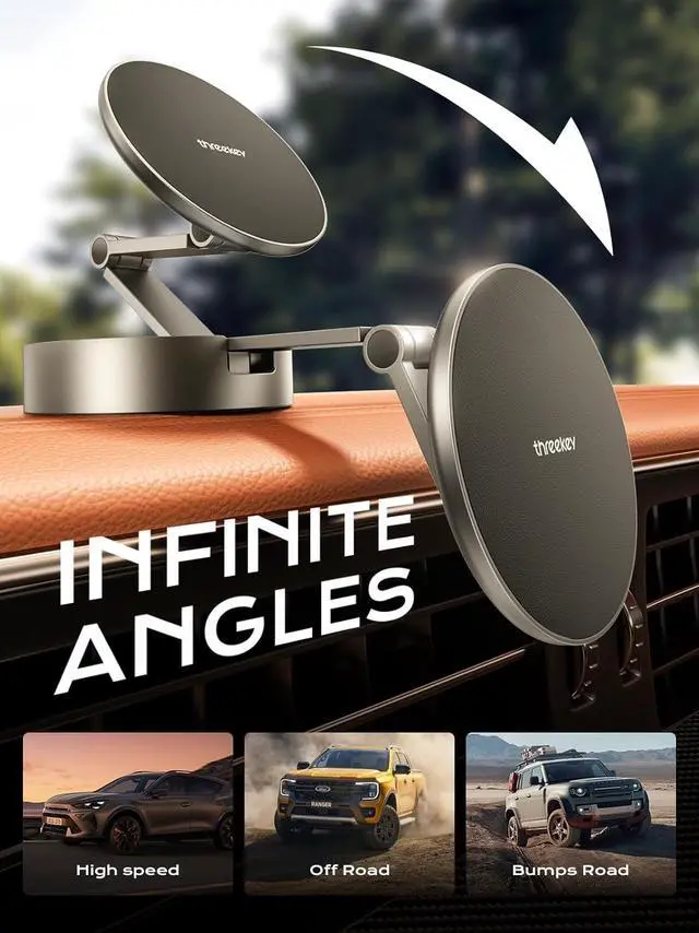 Alt view image 4 of 6 - THREEKEY for MagSafe Car Phone Mount, Magnetic Phone Holder for Car with Metal Arm & 360°Rotation, Strong Magnets Car Phone Holder Mount for iPhone 16/15/14/13/12 Series & Galaxy S25 Ultra (Bronze)